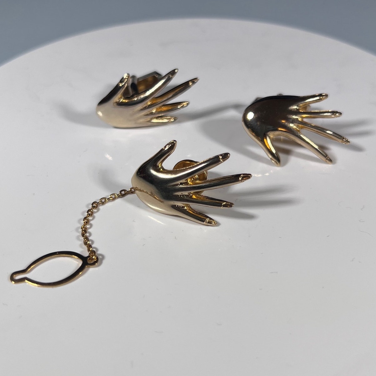 Cufflinks Tie Tack Hands Set 10k Gold Filled Unique Mens Gift Saito Vintage